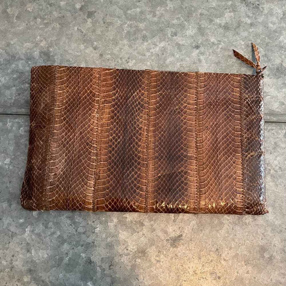2 / $25! VINTAGE Brown Snakeskin Clutch 11" x 6.5"